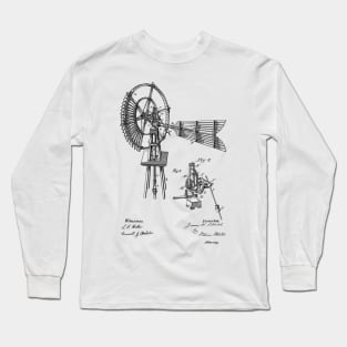 Windmill Vintage Patent Hand Drawing Long Sleeve T-Shirt